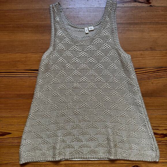 Anthropologie Moth Sana foiled gold metallic knit tank sweater SIZE L - Picture 1 of 6